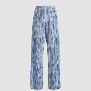 Wavey Pleated Blue Tie Dye Straight Leg Pants